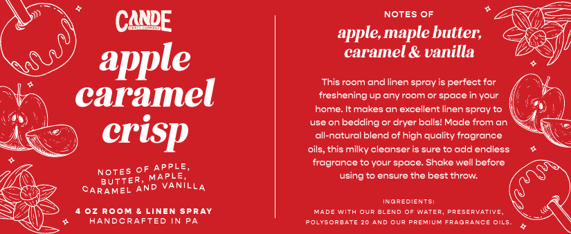 Apple Caramel Crisp 4 oz Room & Linen Spray label