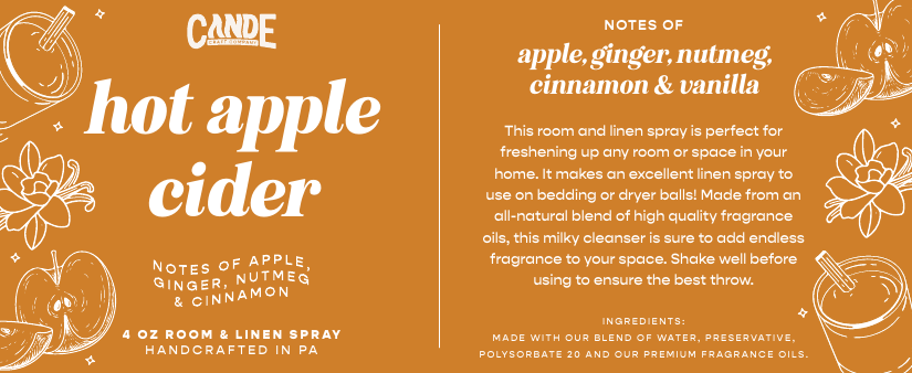 Hot Apple Cider 4 oz Room & Linen Spray label