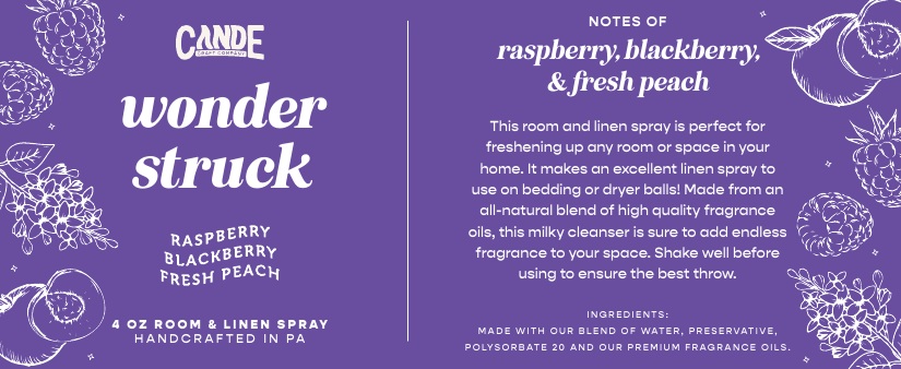 Wonderstruck 4 oz Room & Linen Spray label