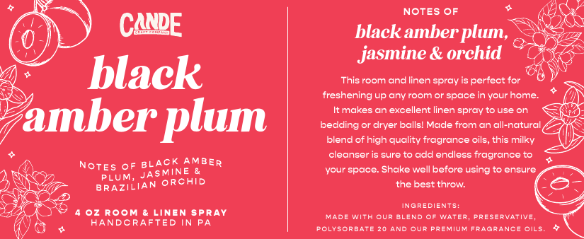 Black Amber Plum 4 oz Room & Linen Spray label
